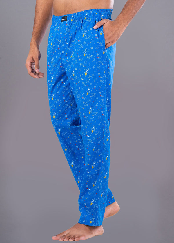 Galaxy Printed Blue Cotton Pyjama For Men
