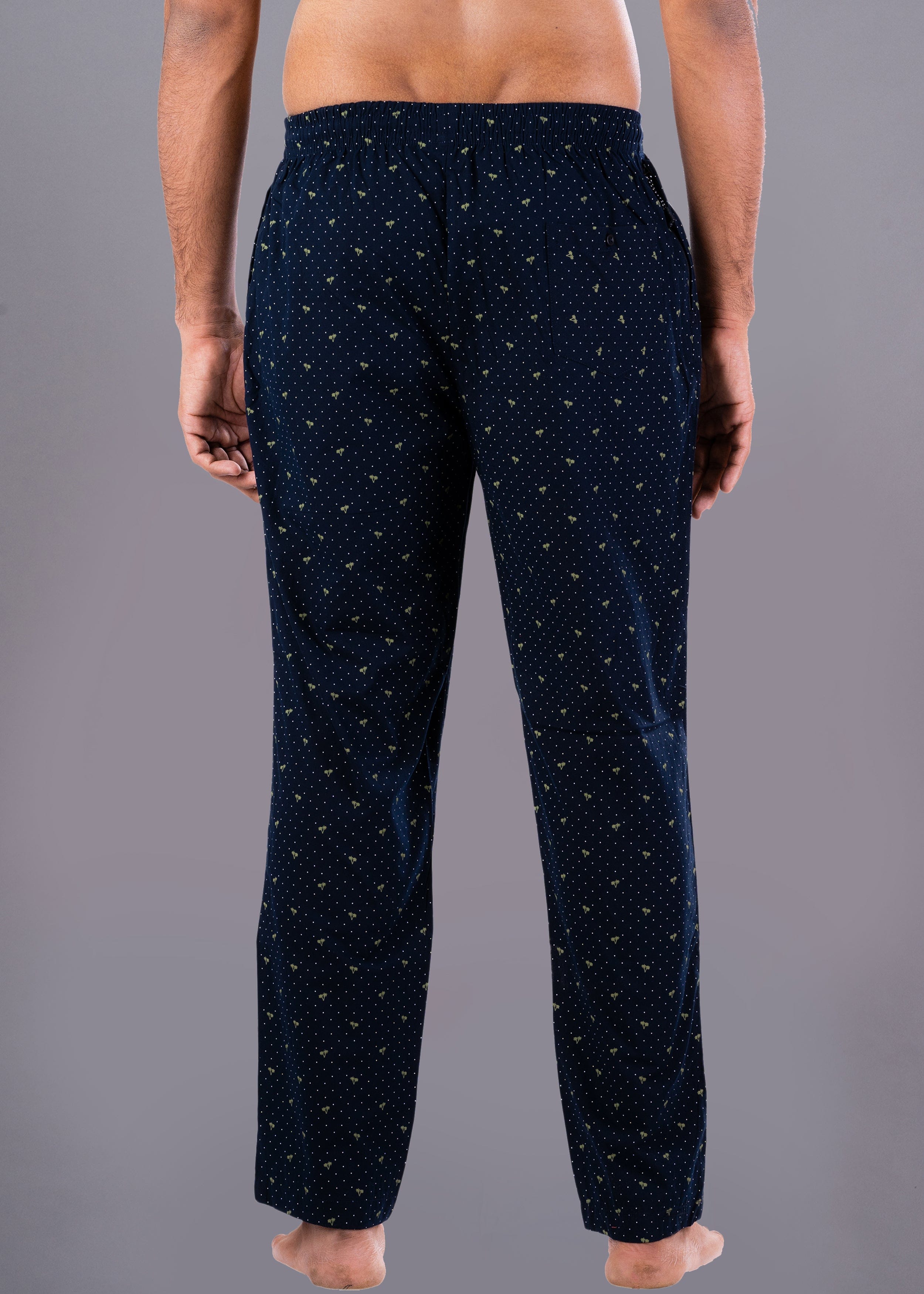 Golden Dot Printed navy blue Cotton Pyjama For Men