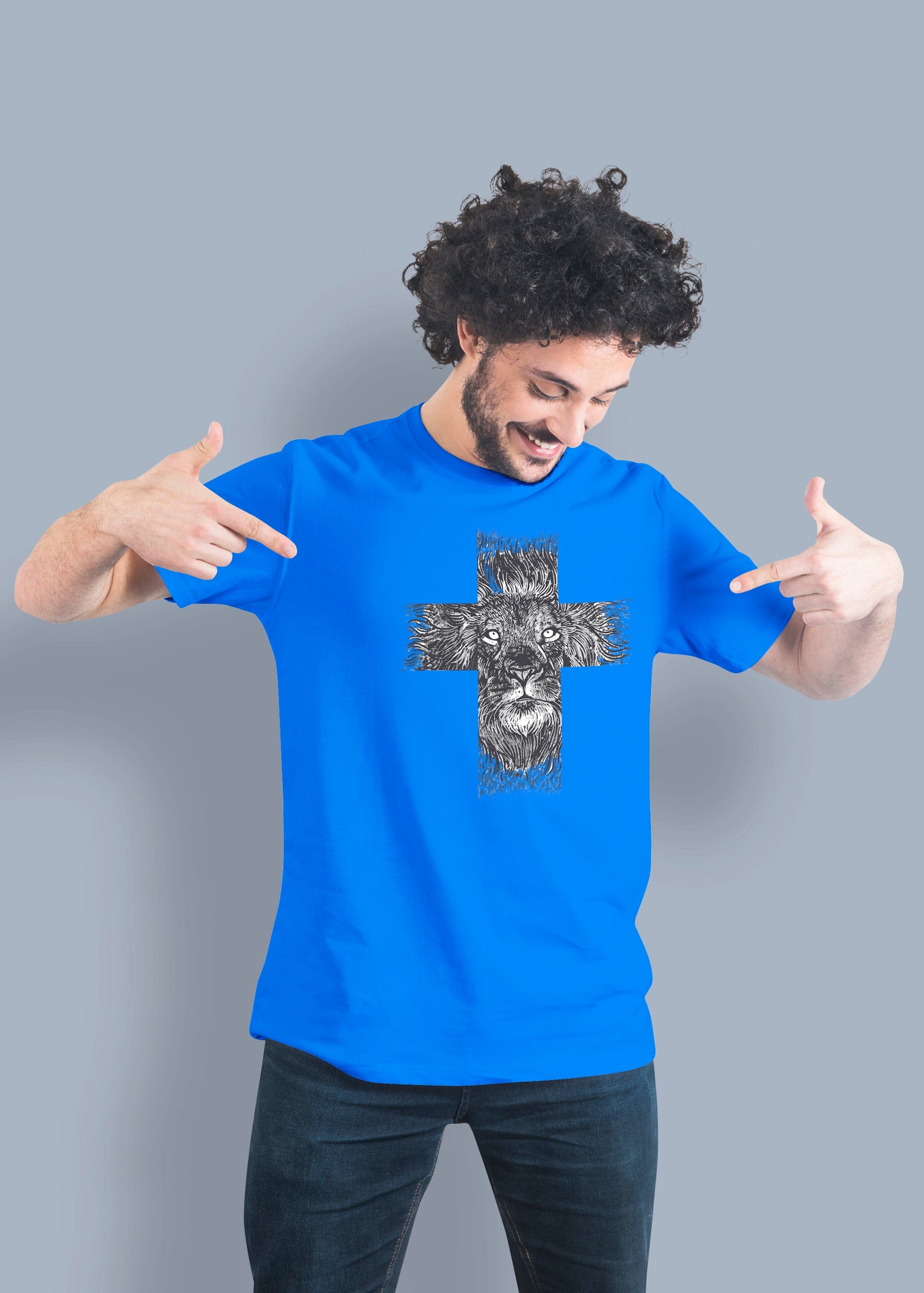 Lion Cross Printed Half Sleeve Premium Cotton T-shirt For Men