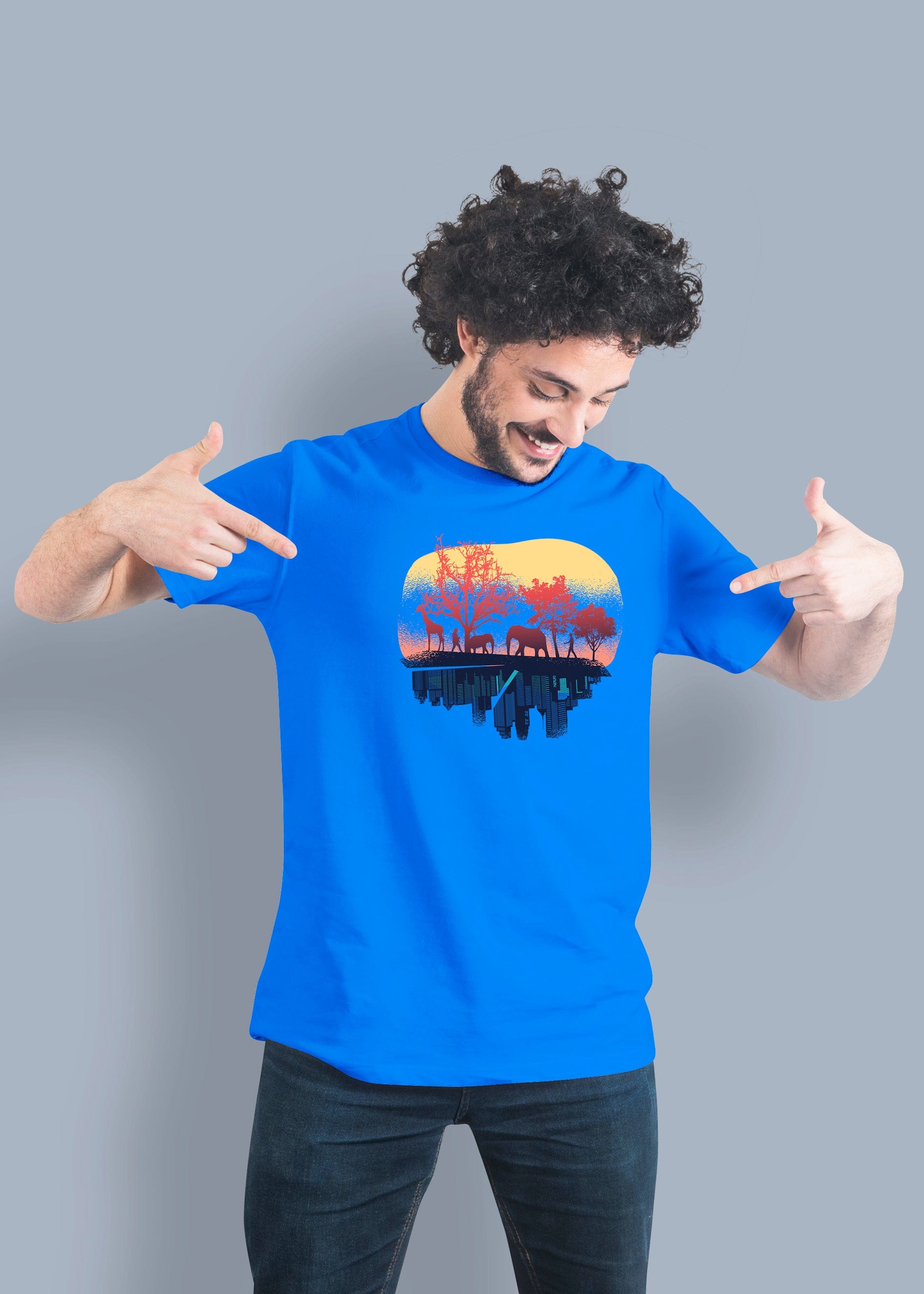 Nature & City Printed Half Sleeve Premium Cotton T-shirt For Men