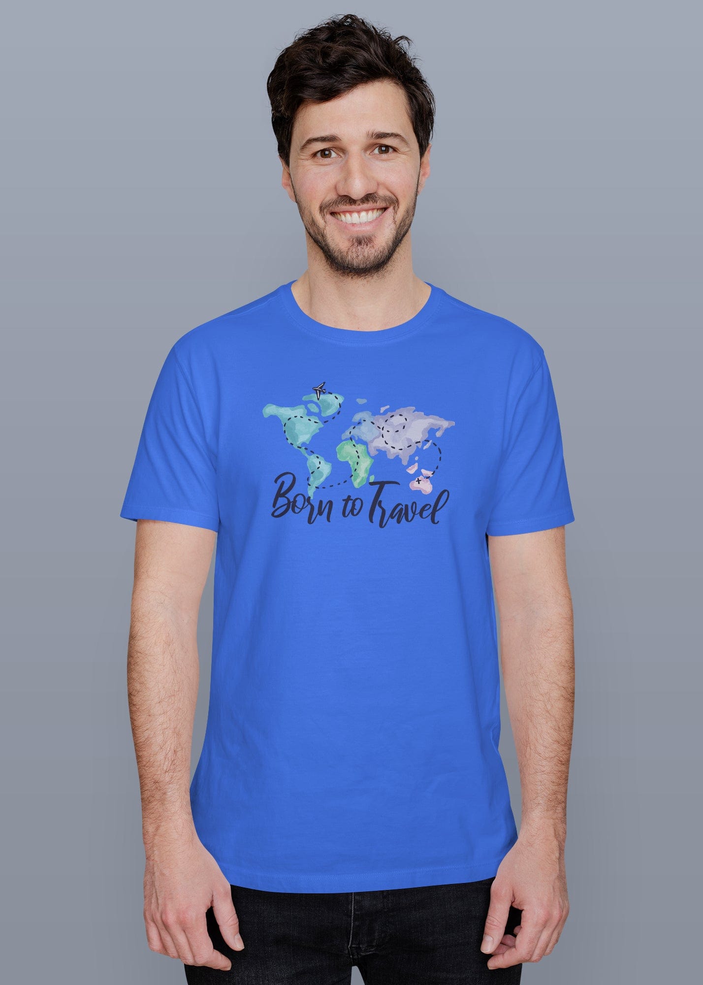 Born To Travel Printed Half Sleeve Premium Cotton T-shirt For Men