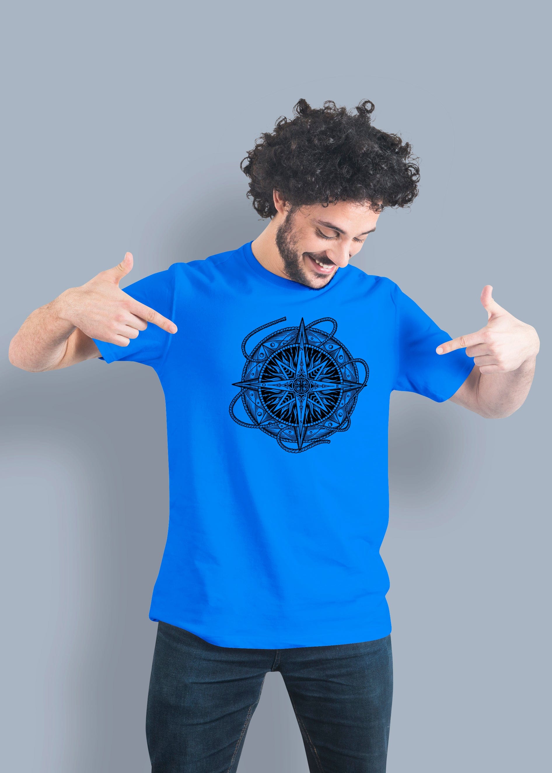 Hand Drawn Compass Printed Half Sleeve Premium Cotton T-shirt For Men