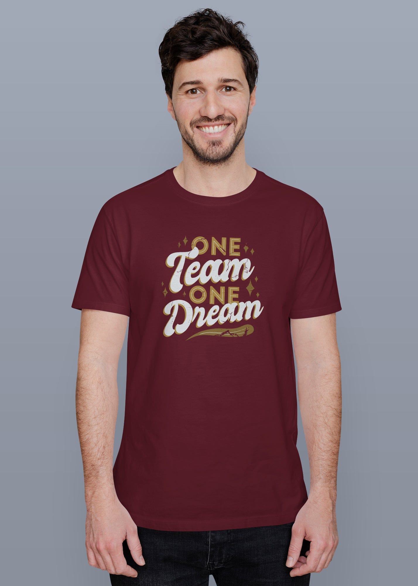 One Team One Dream Printed Half Sleeve Premium Cotton T-shirt For Men
