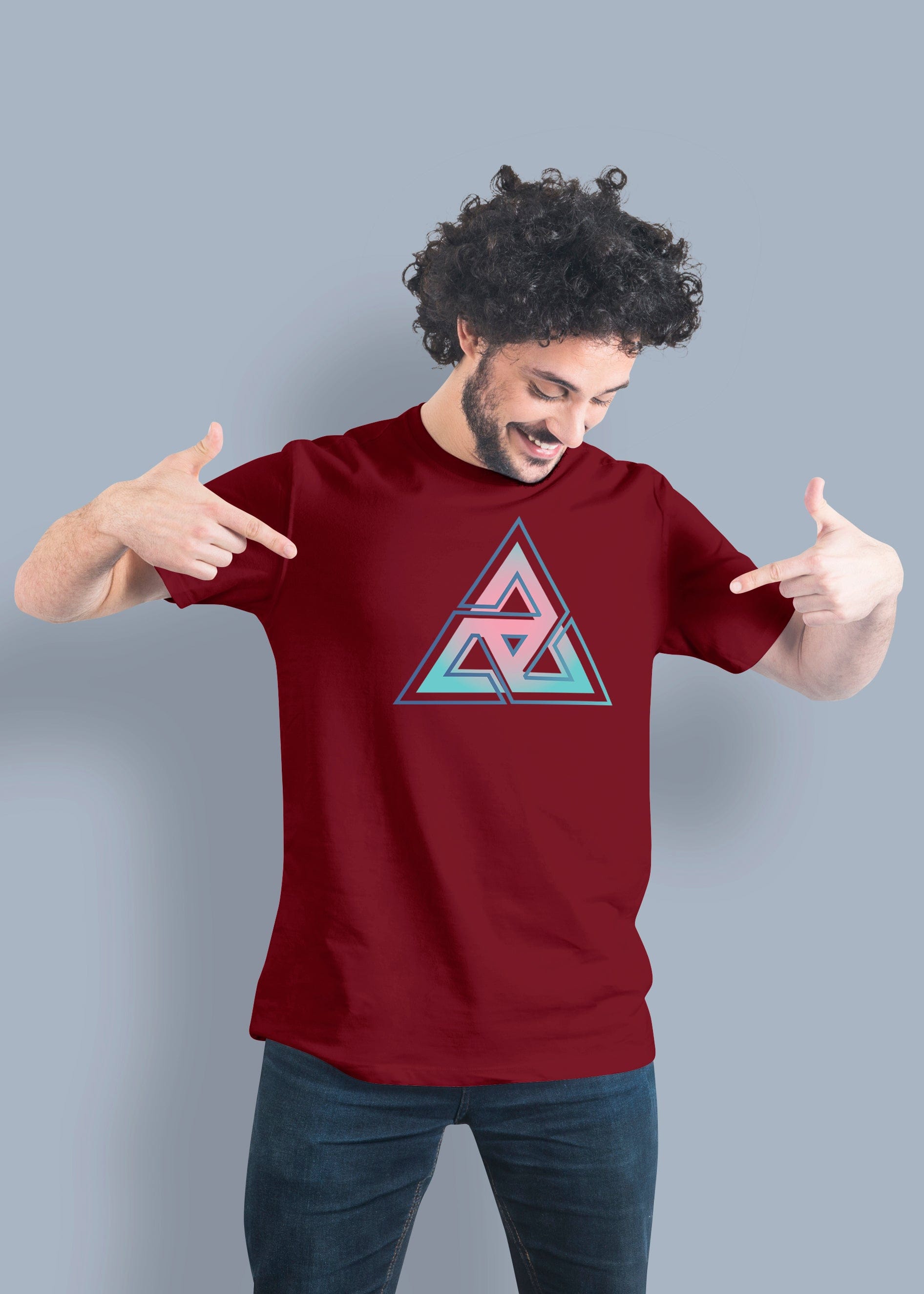Geometric Triangle Printed Half Sleeve Premium Cotton T-shirt For Men