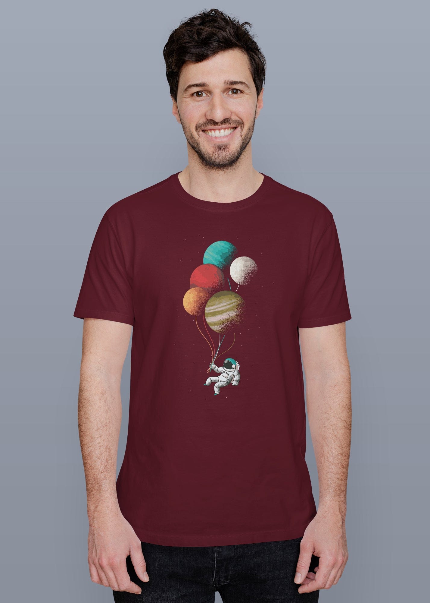 Astronaut Balloon Printed Half Sleeve Premium Cotton T-shirt For Men