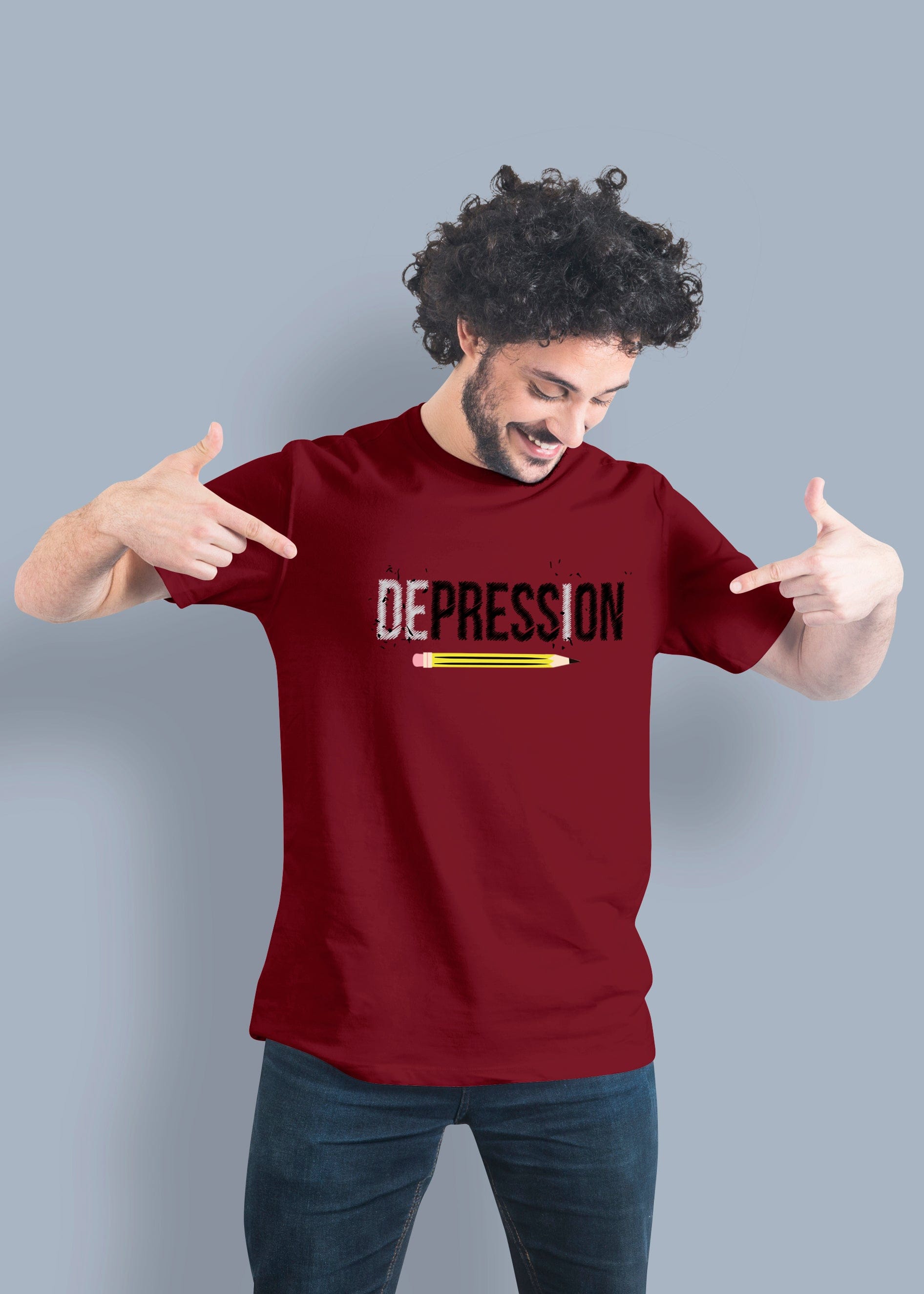 Depression Printed Half Sleeve Premium Cotton T-shirt For Men