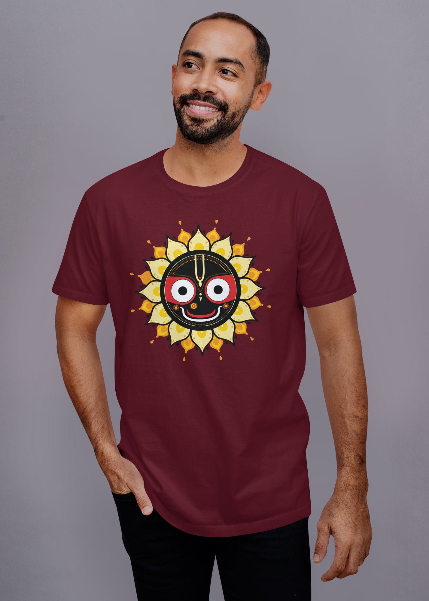 Jagannath Yellow Printed Half Sleeve Premium Cotton T-shirt For Men