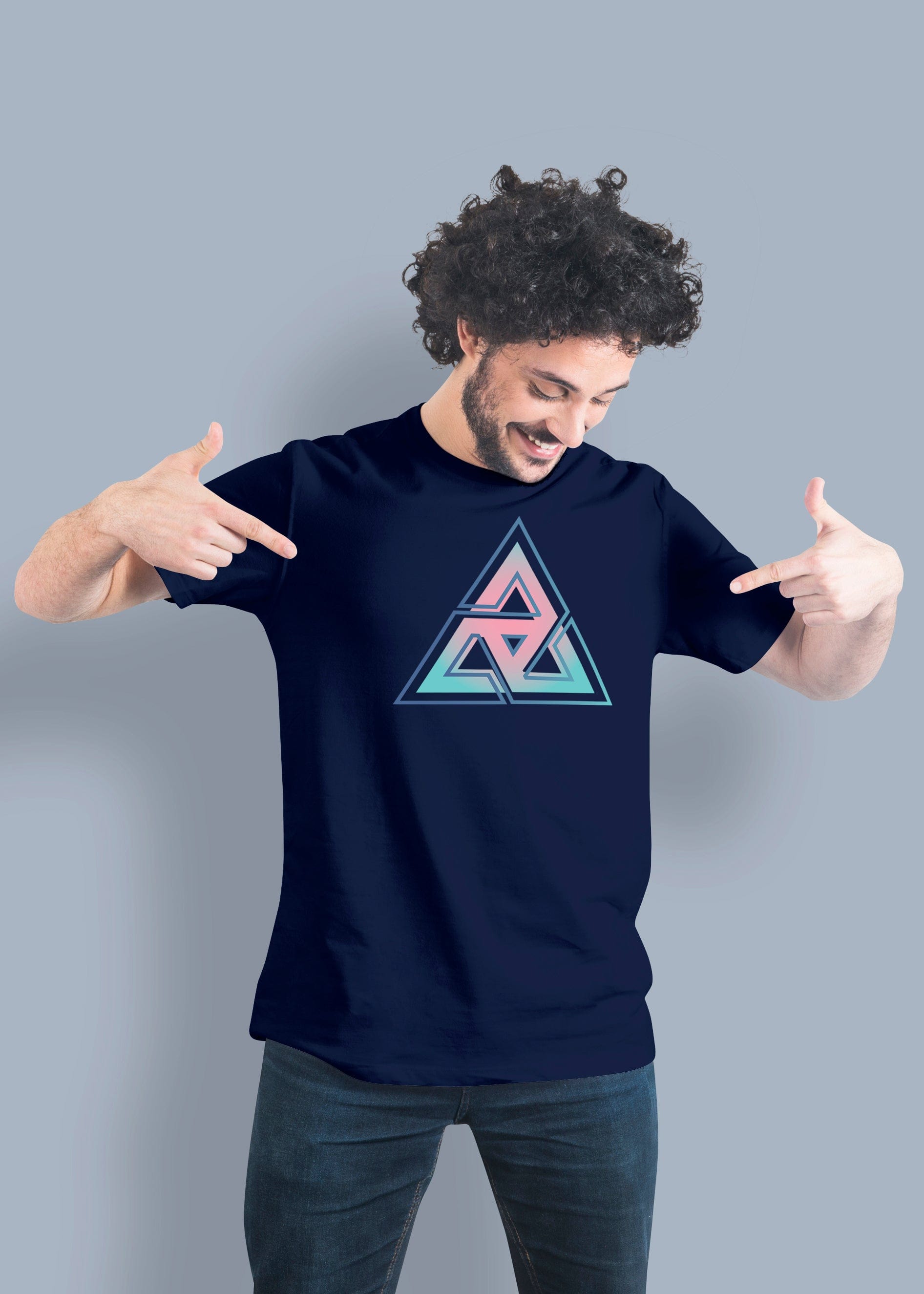Geometric Triangle Printed Half Sleeve Premium Cotton T-shirt For Men