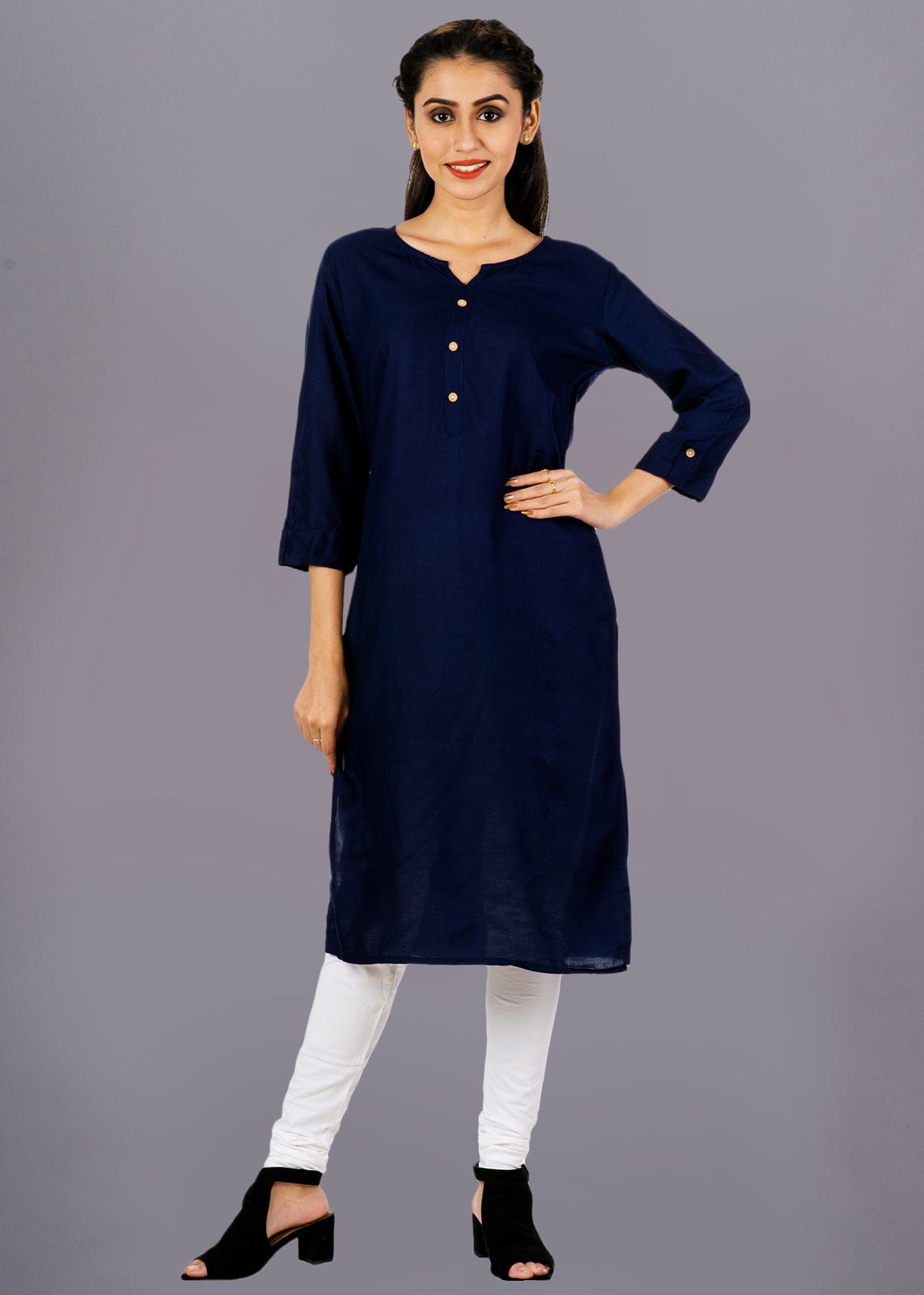 Solid 3/4th Sleeve Premium Rayon Kurta For Women - Pack Of 3