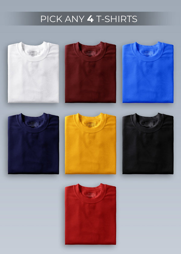 Pick Any 4 - Plain Half Sleeve T-Shirts Combo