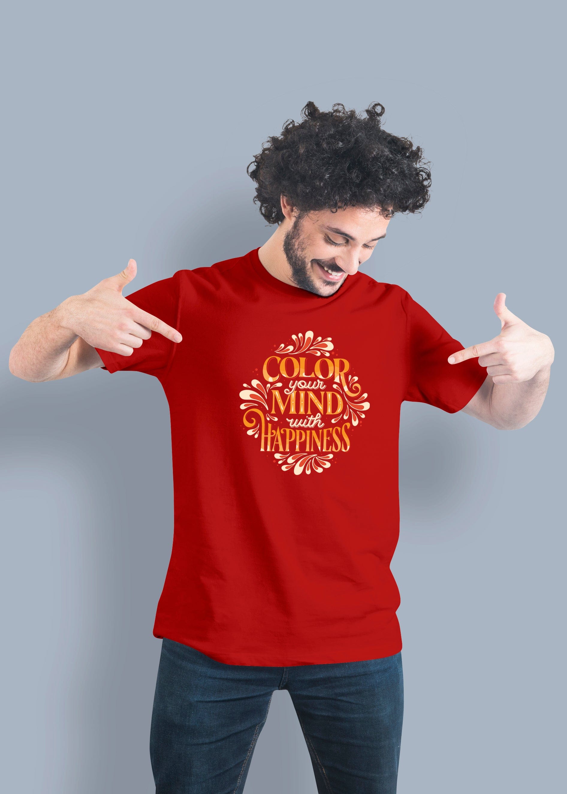 Cool Mind Happiness Printed Half Sleeve Premium Cotton T-shirt For Men