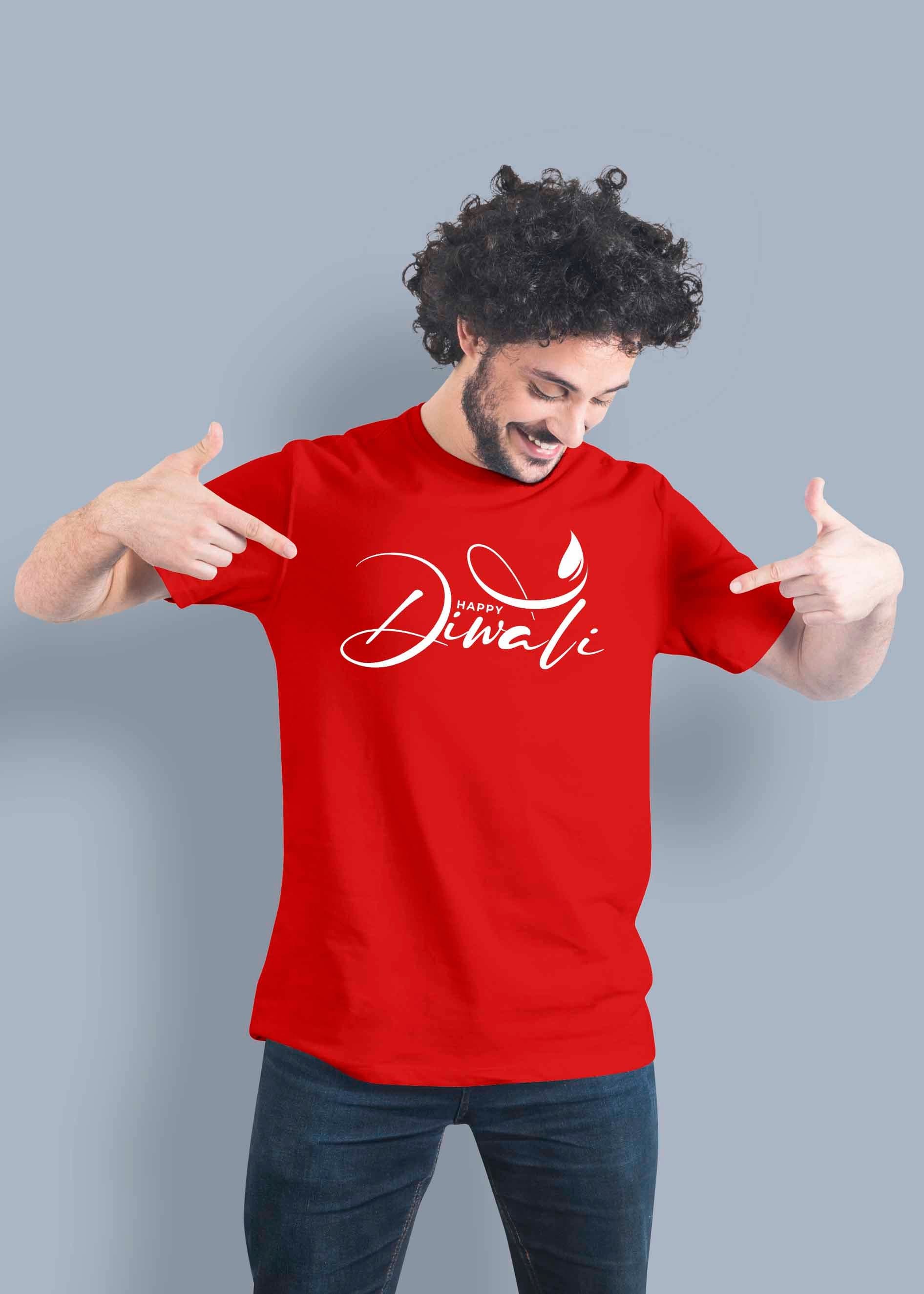 Happy Diwali Printed Half Sleeve Premium Cotton T-shirt For Men