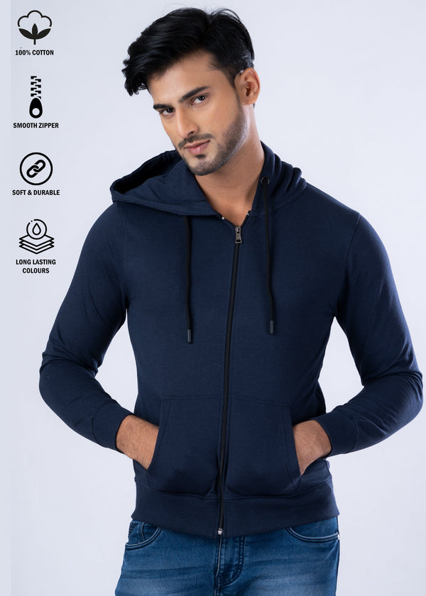 Solid Premium Cotton Zipper Hoodie For Men