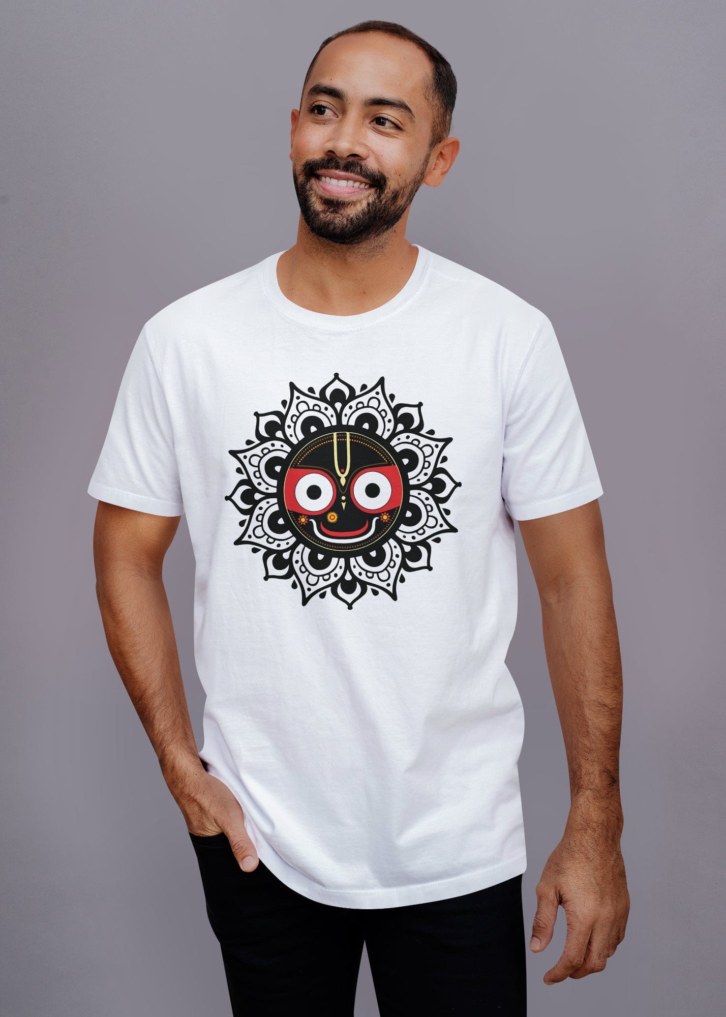 Jagannath Black Printed Half Sleeve Premium Cotton T-shirt For Men