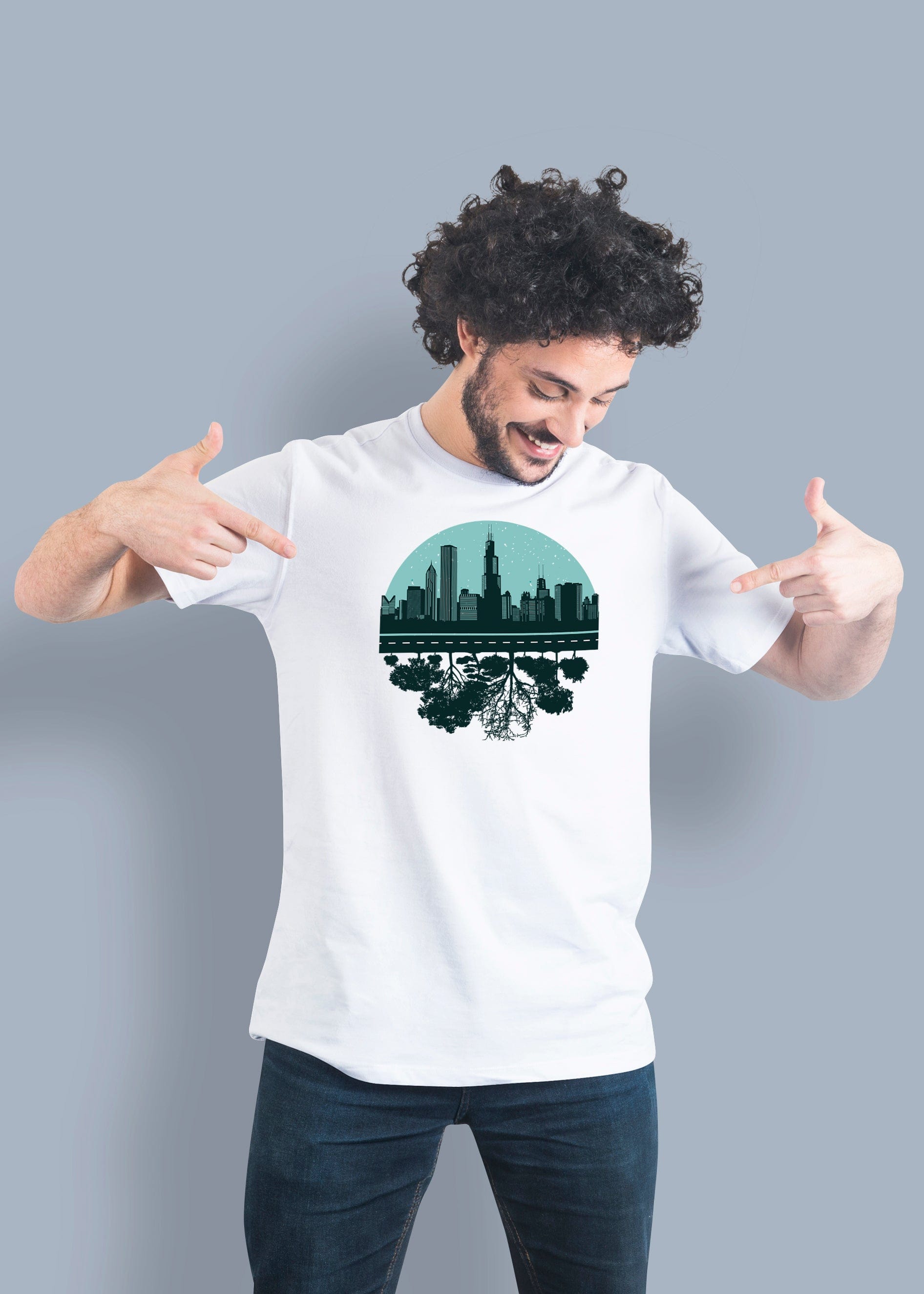 Chicago Tree Printed Half Sleeve Premium Cotton T-shirt For Men