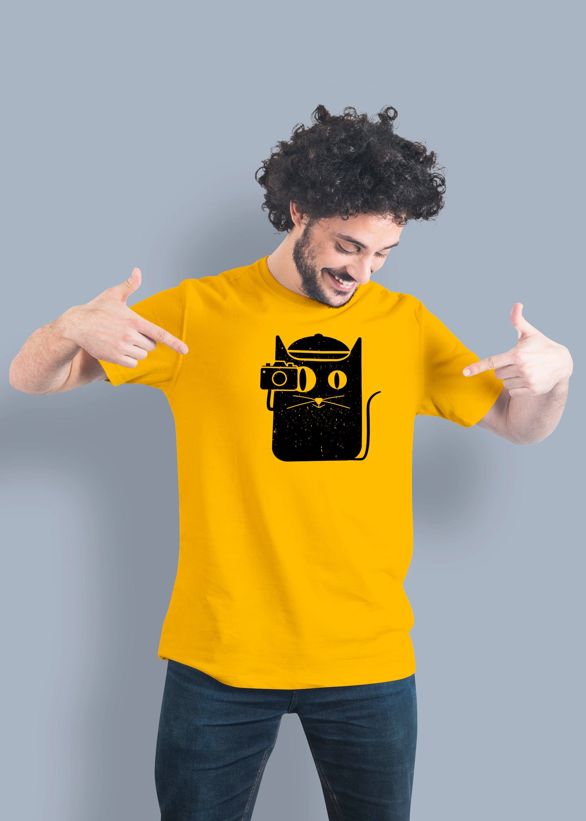 Cat Camera Printed Half Sleeve Premium Cotton T-shirt For Men