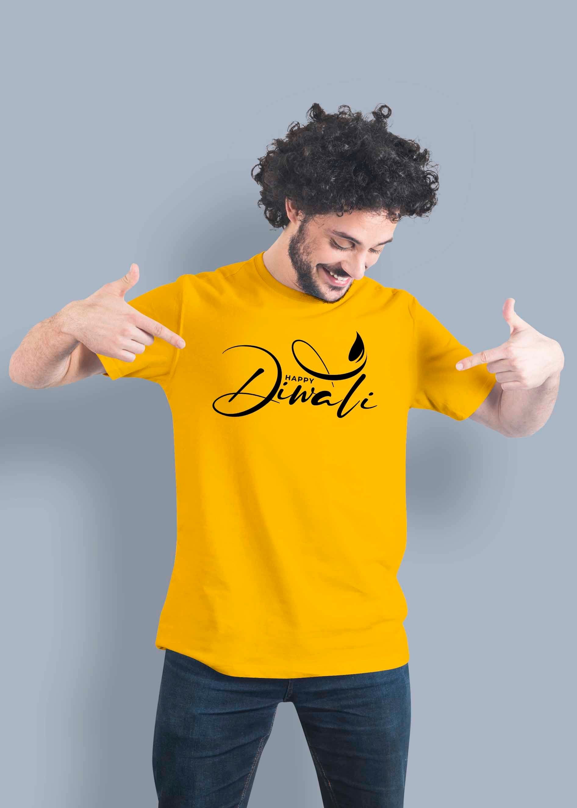 Happy Diwali Printed Half Sleeve Premium Cotton T-shirt For Men