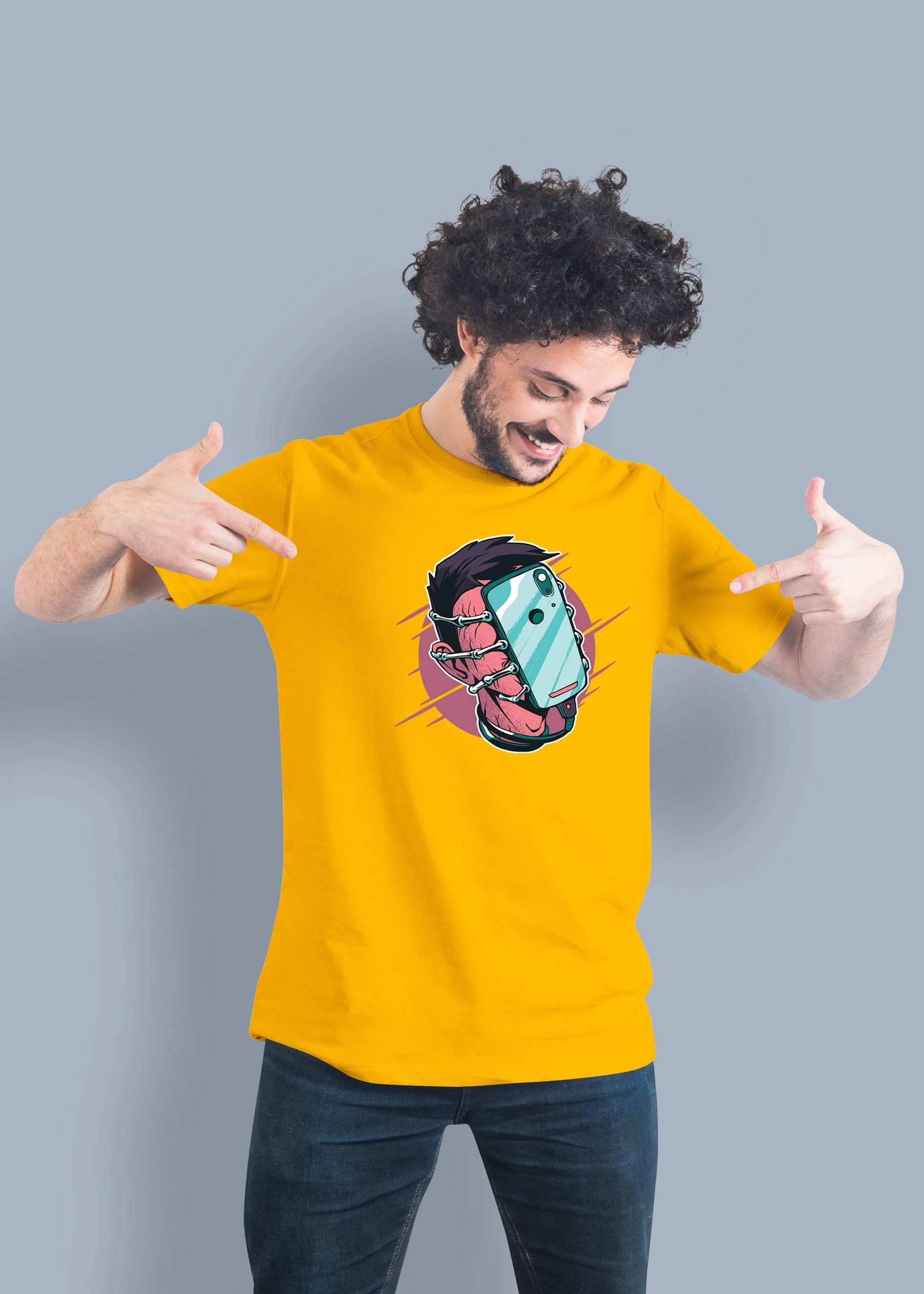 Face Phone Printed Half Sleeve Premium Cotton T-shirt For Men