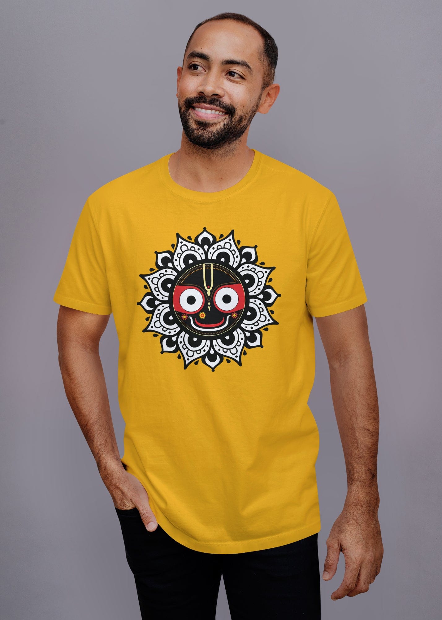 Jagannath Black Printed Half Sleeve Premium Cotton T-shirt For Men