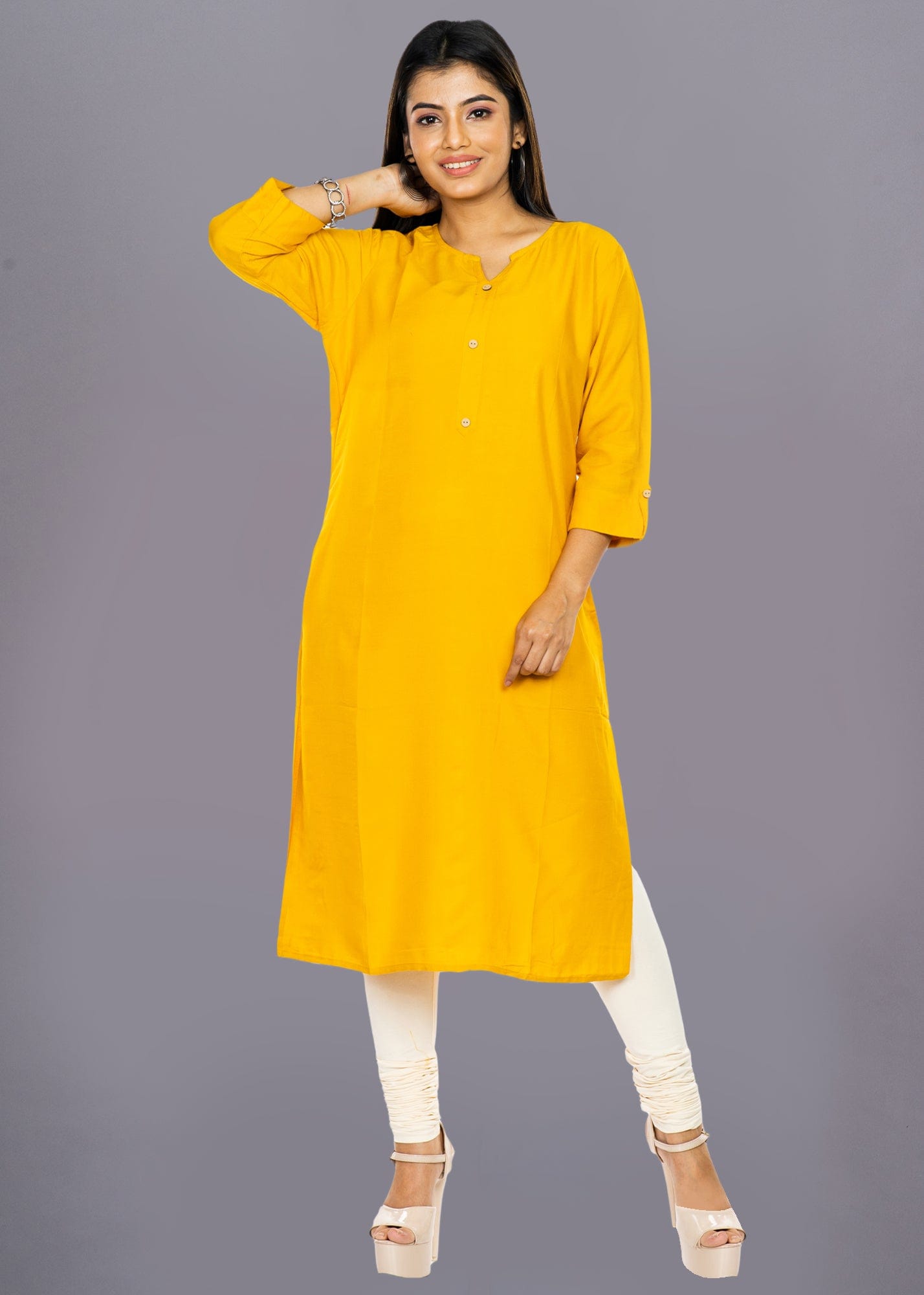 Solid 3/4th Sleeve Premium Rayon Kurta For Women - Pack Of 3