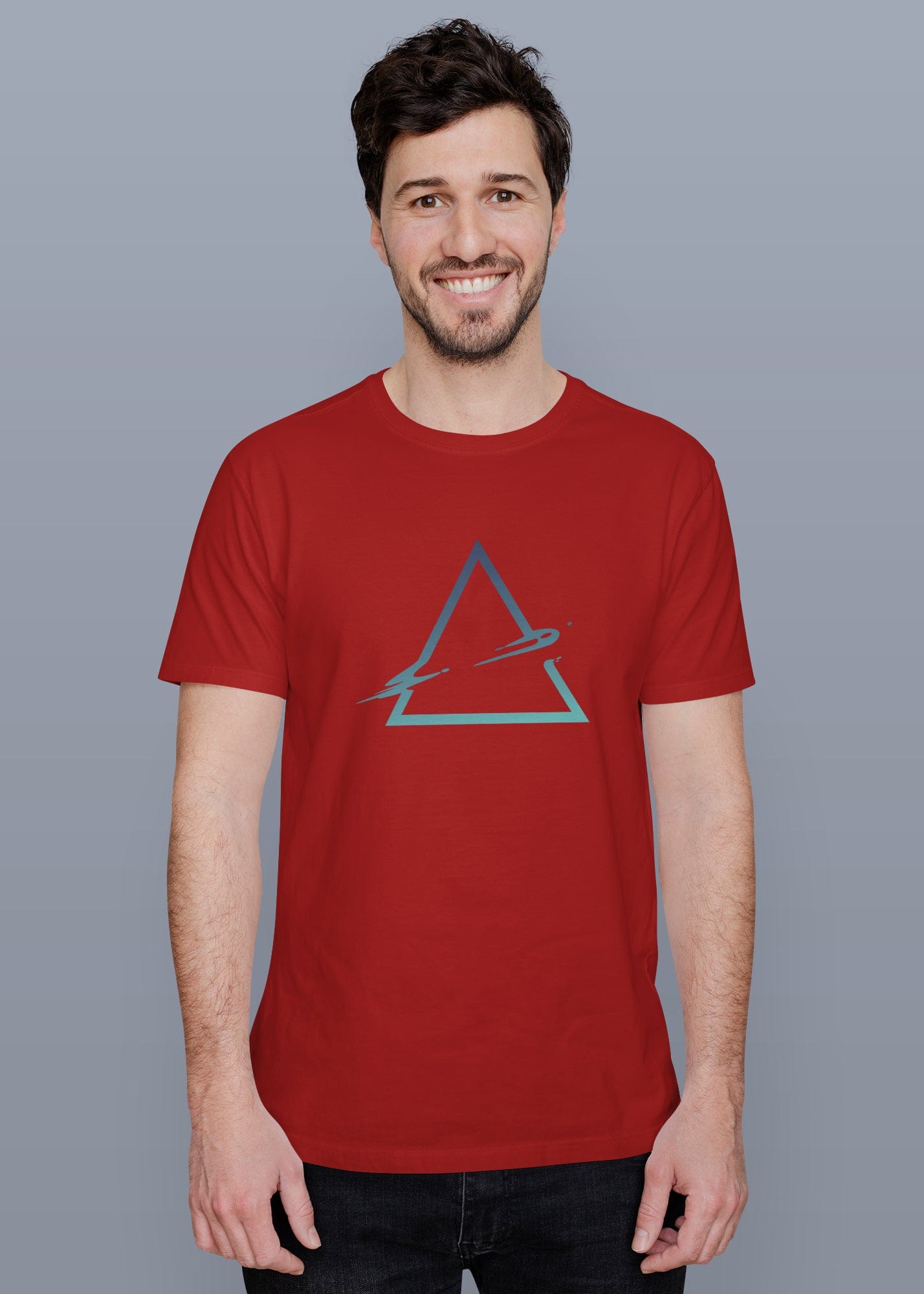 Abstract Triangle Printed Half Sleeve Premium Cotton T-shirt For Men