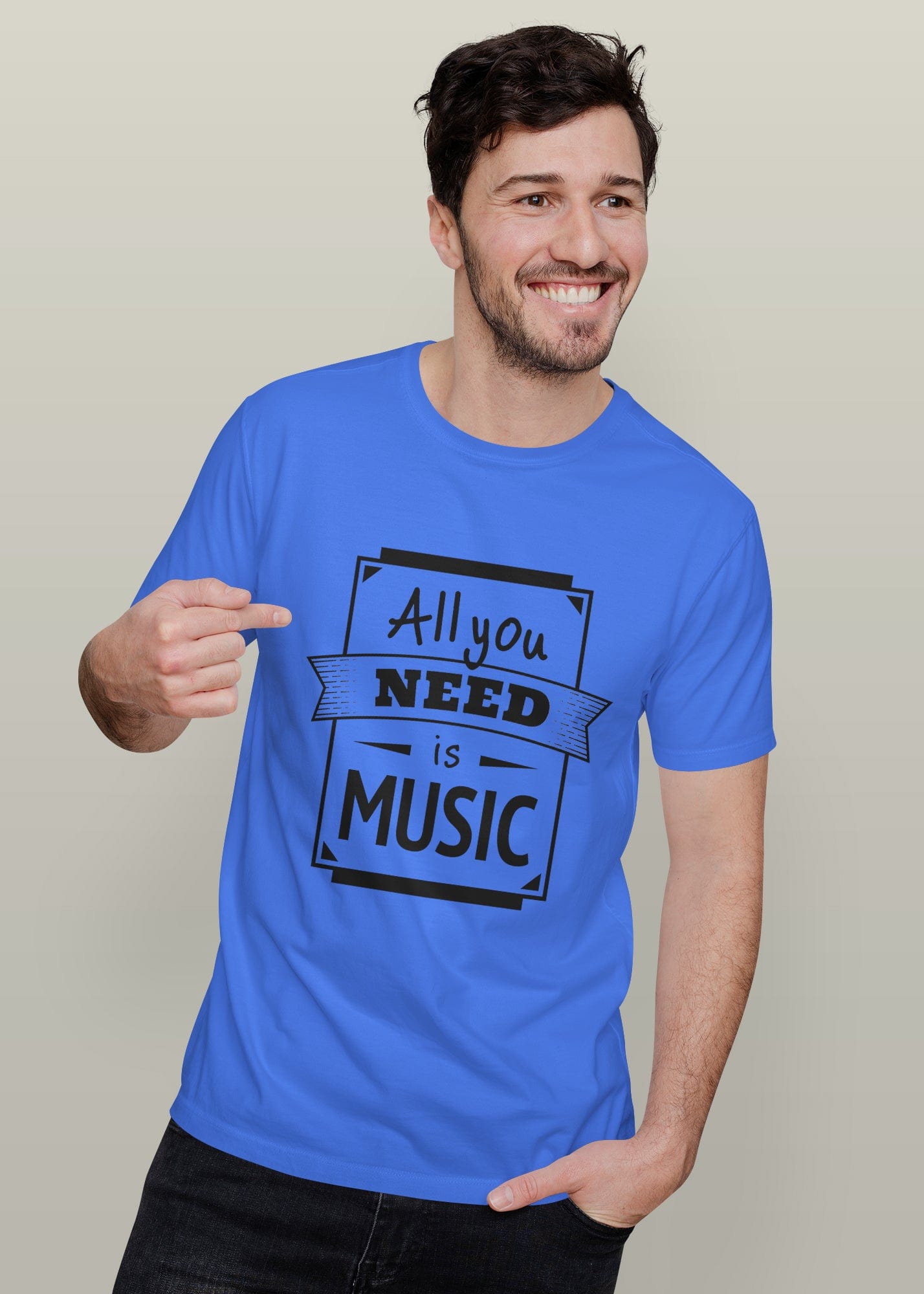 All You Need Is Music Printed Half Sleeve Premium Cotton T-shirt For Men
