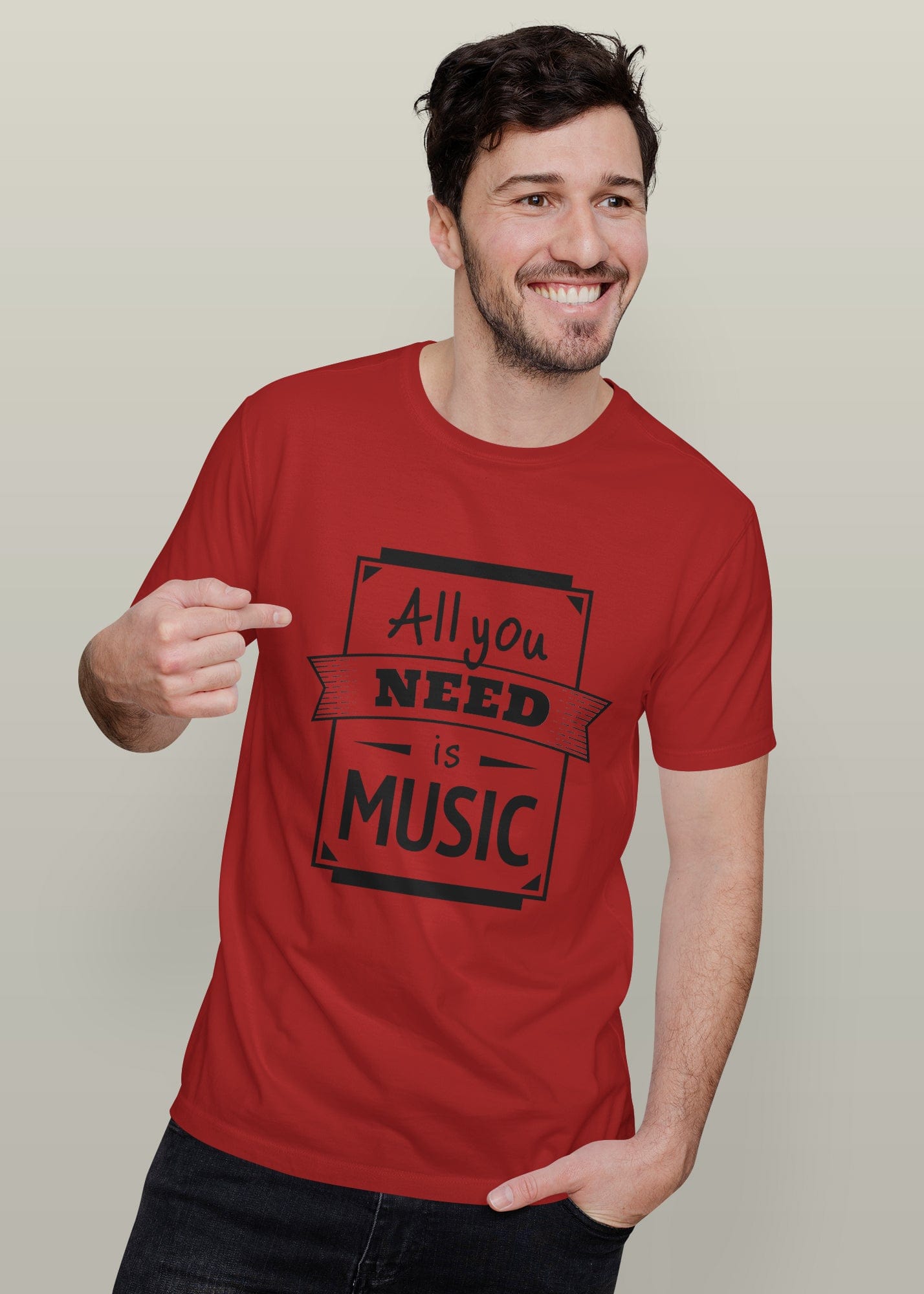 All You Need Is Music Printed Half Sleeve Premium Cotton T-shirt For Men