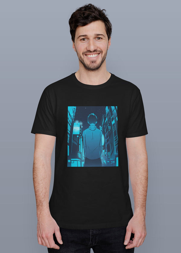 Anime Boy City Walk Printed Half Sleeve Premium Cotton T-shirt For Men