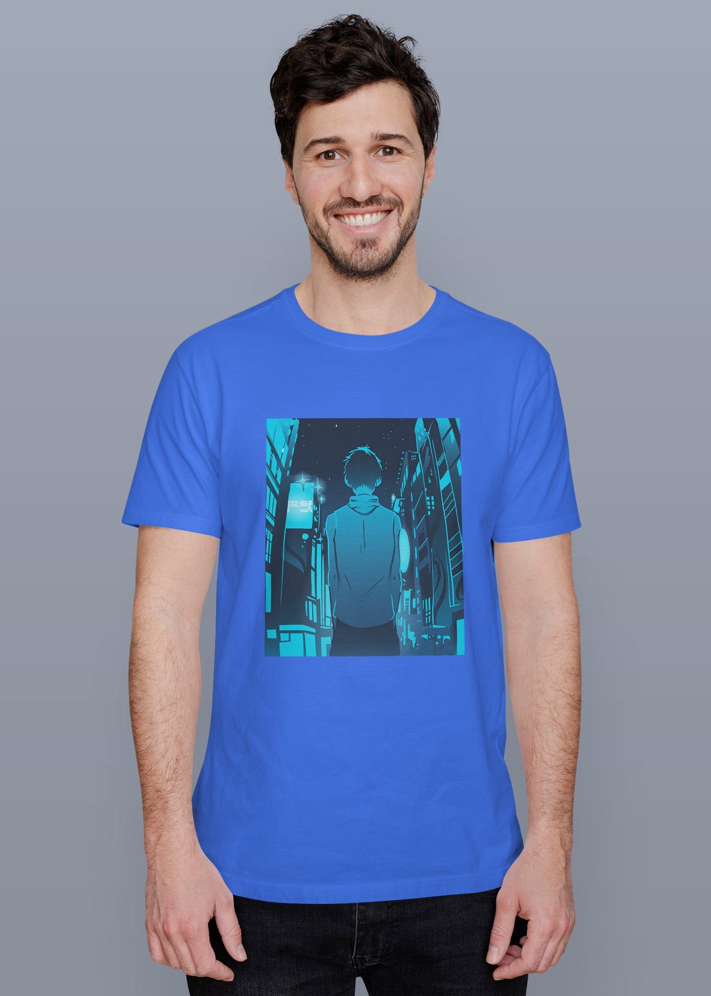 Anime Boy City Walk Printed Half Sleeve Premium Cotton T-shirt For Men
