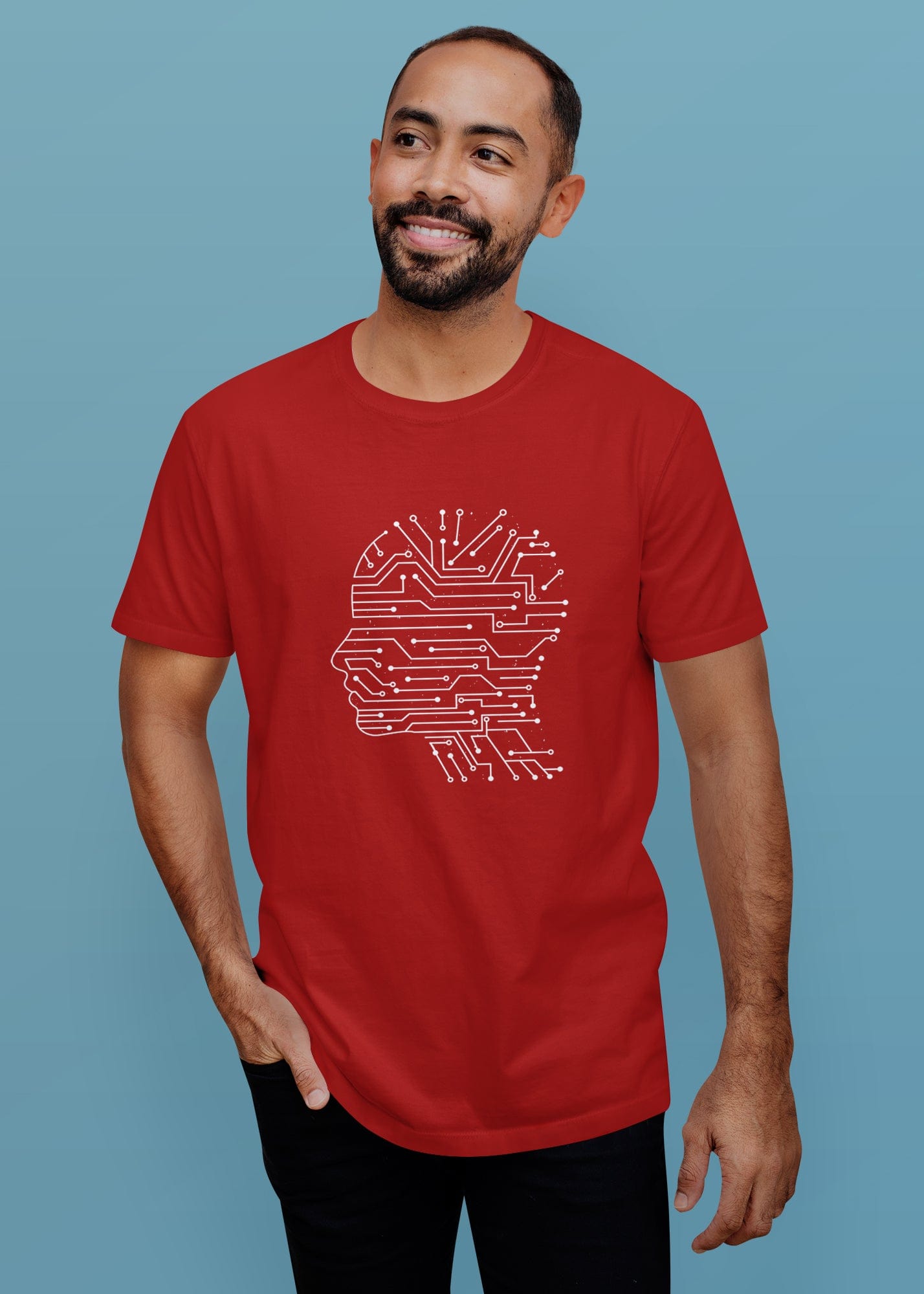 Artificial Intelligence Printed Half Sleeve Premium Cotton T-shirt For Men