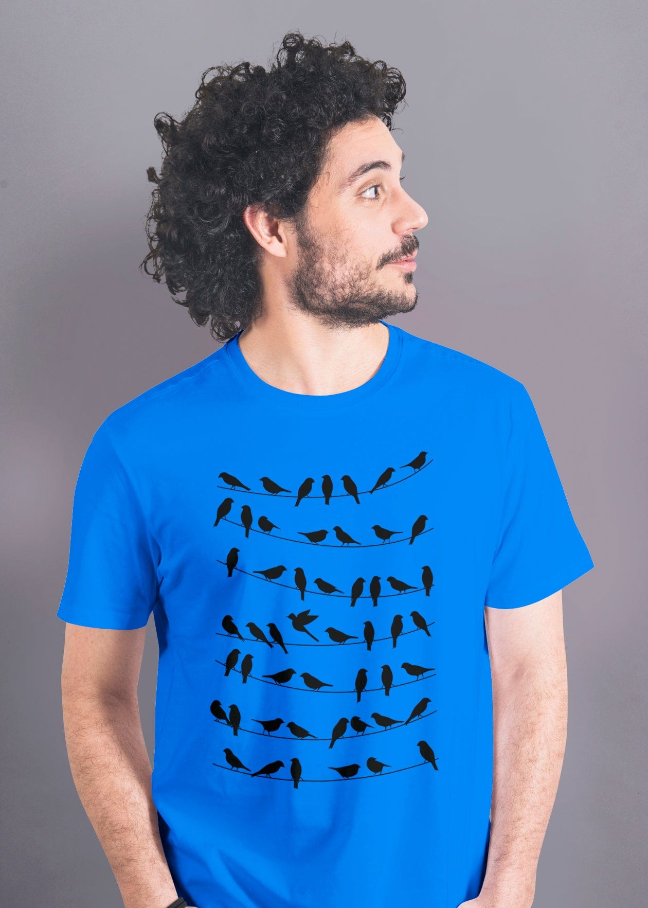 Birds on Curve Line Printed Half Sleeve Premium Cotton T-shirt For Men