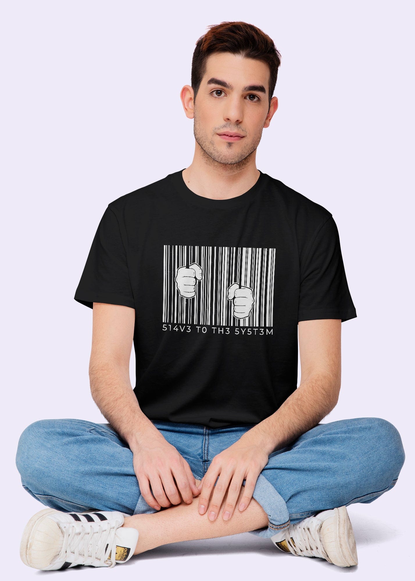 Abstract Barcode Printed Half Sleeve Premium Cotton T-shirt For Men