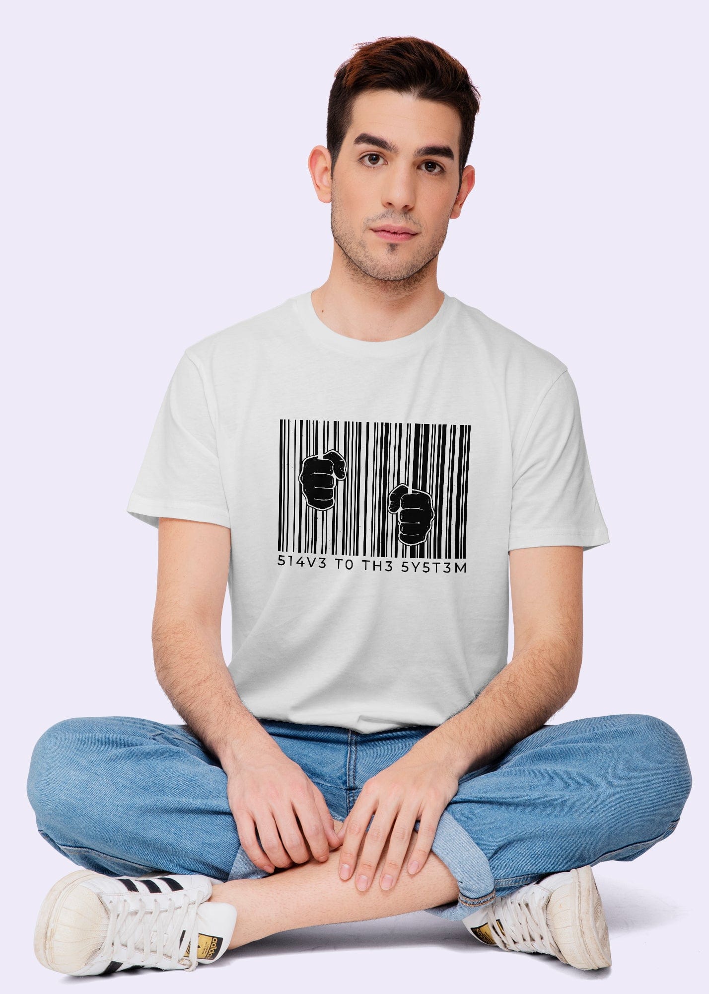 Abstract Barcode Printed Half Sleeve Premium Cotton T-shirt For Men