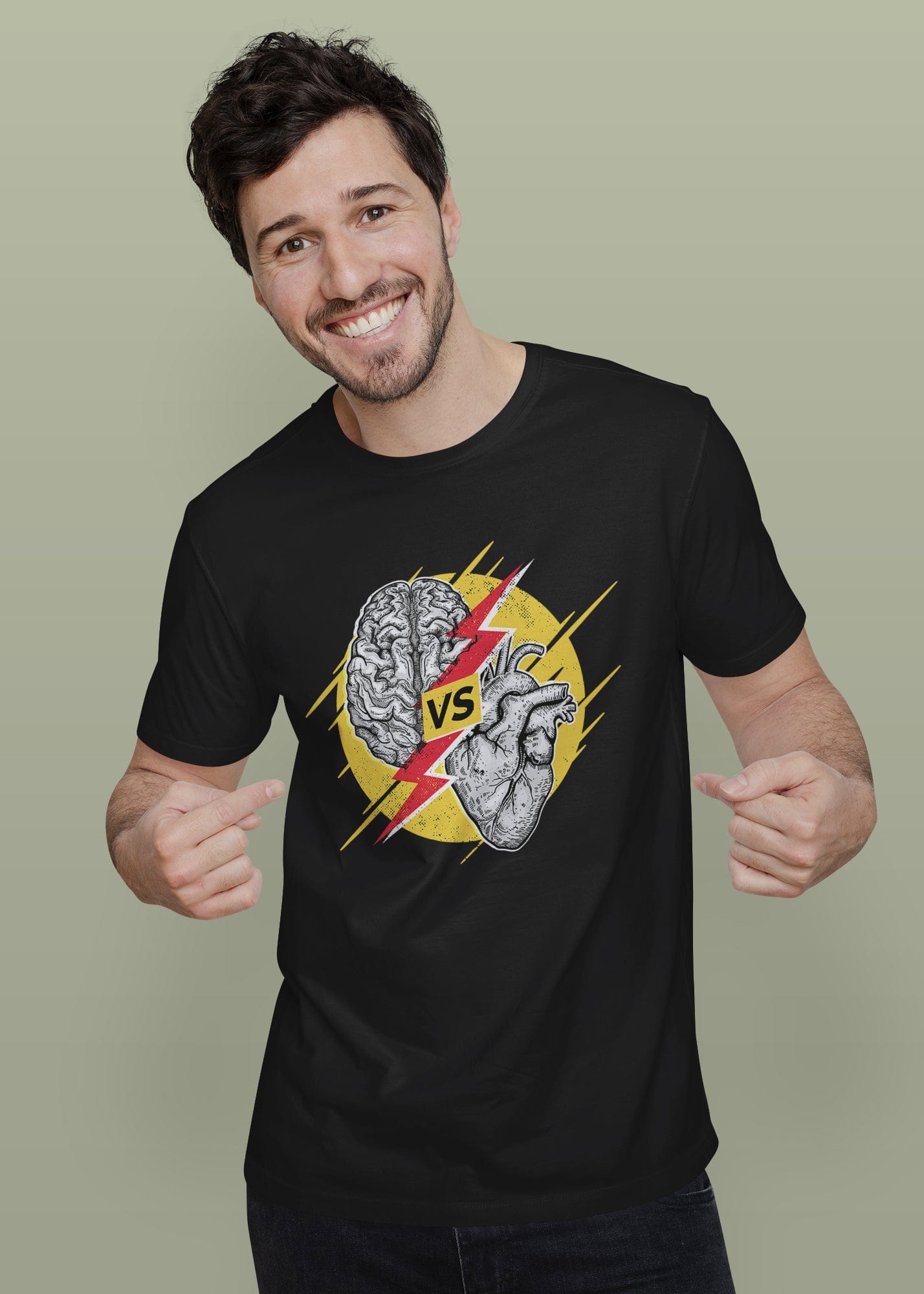 Heart v/s Brain Printed Half Sleeve Premium Cotton T-shirt For Men