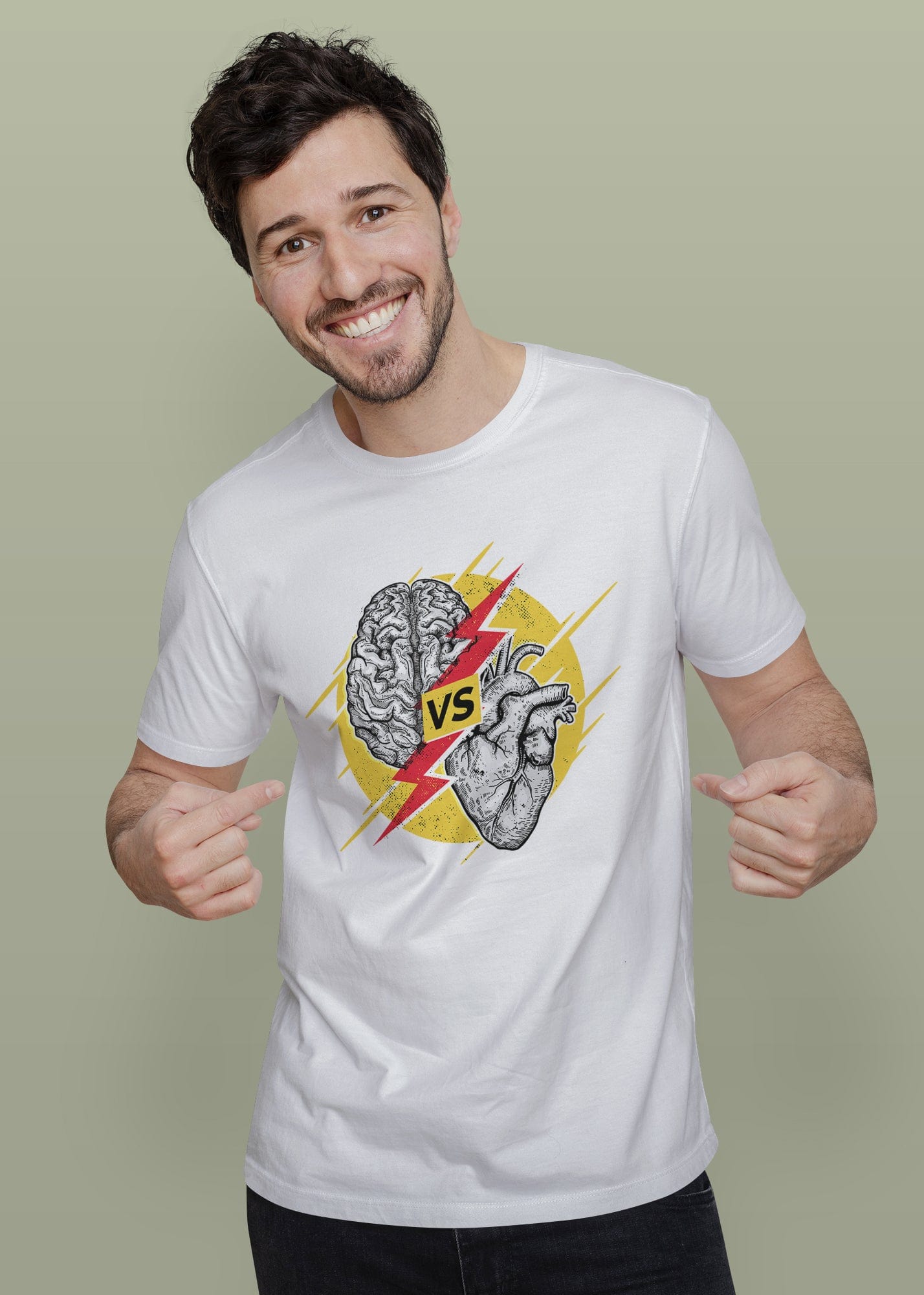 Heart v/s Brain Printed Half Sleeve Premium Cotton T-shirt For Men