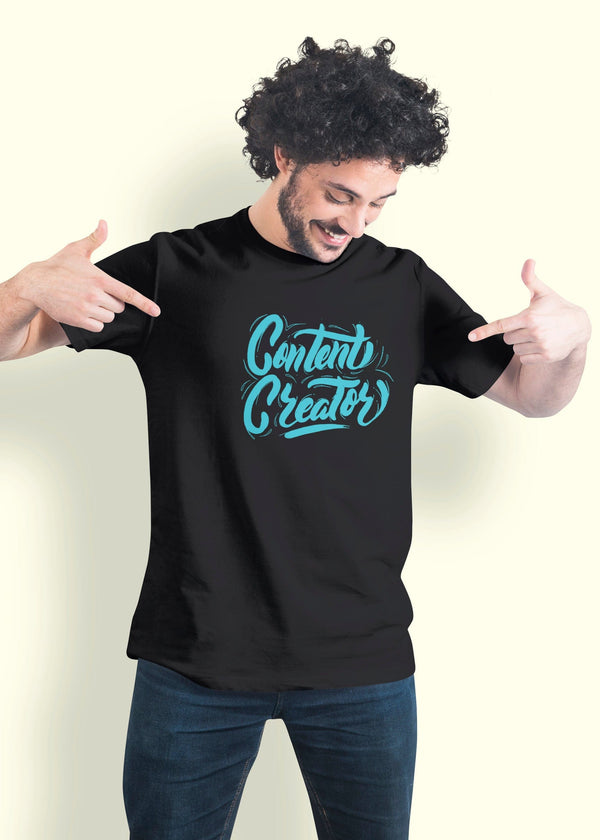 Content Creator Printed Half Sleeve Premium Cotton T-shirt For Men