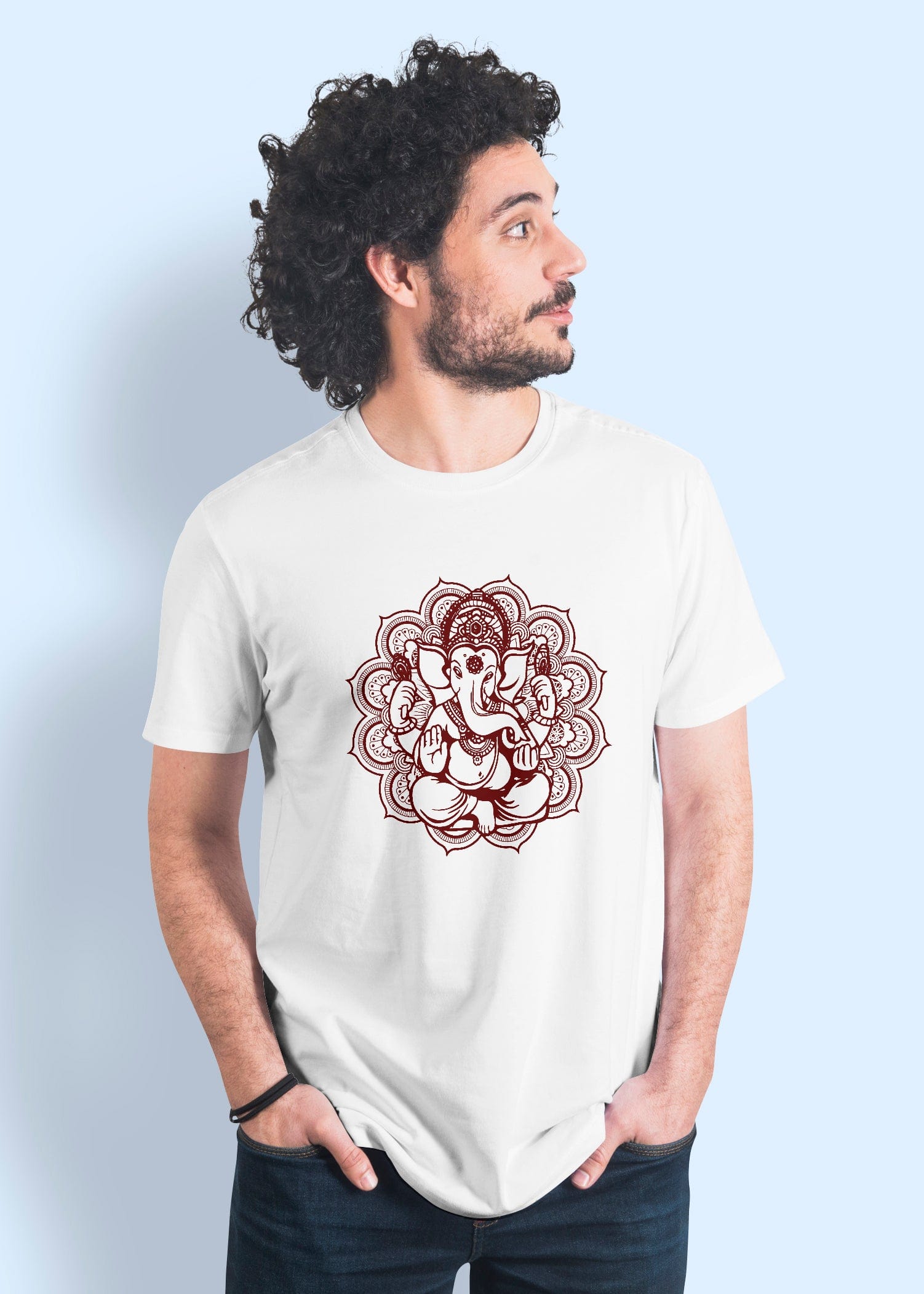 Ganesh Mandala Printed Half Sleeve Premium Cotton T-shirt For Men