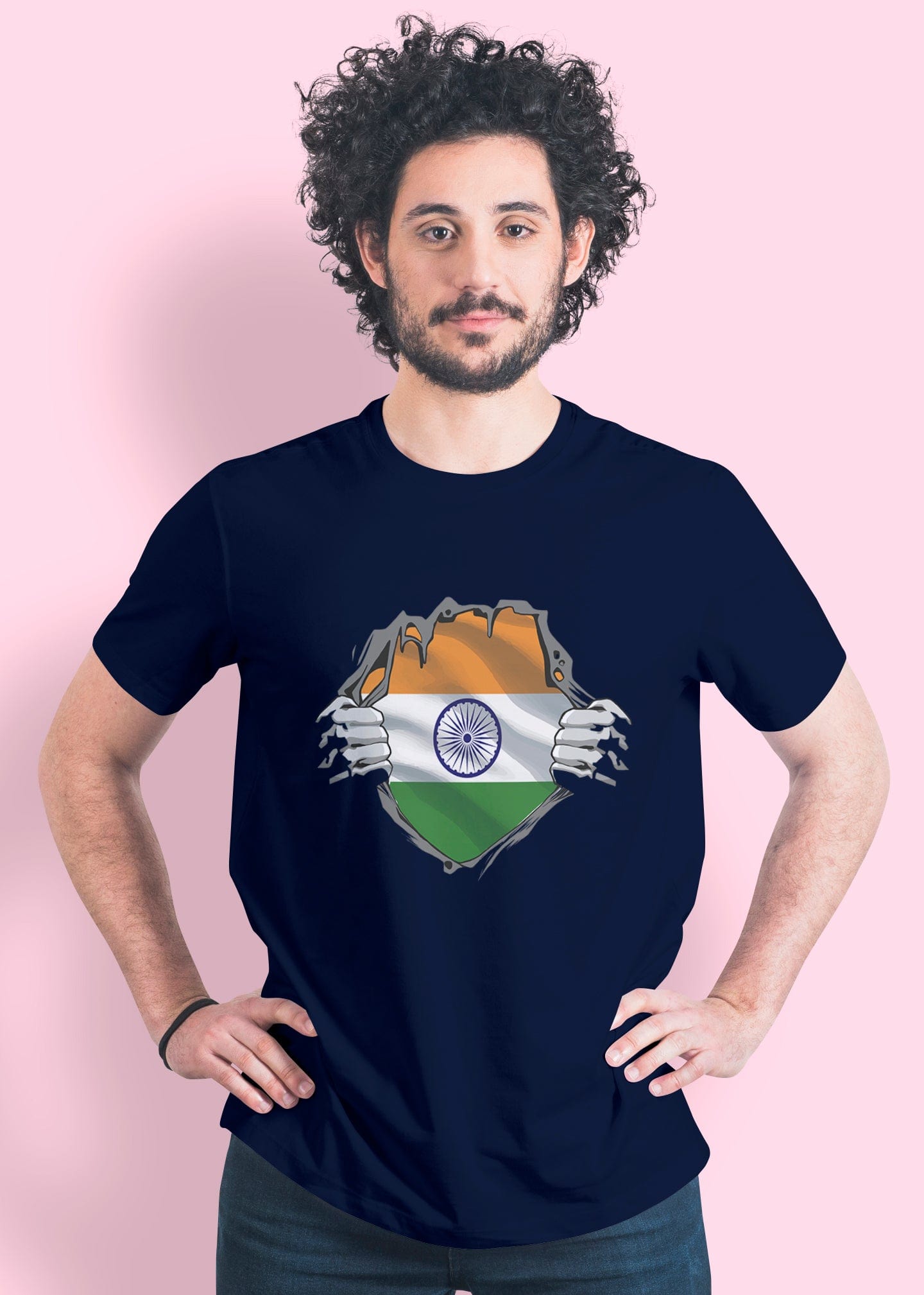 India Chest Burst Printed Half Sleeve Premium Cotton T-shirt For Men