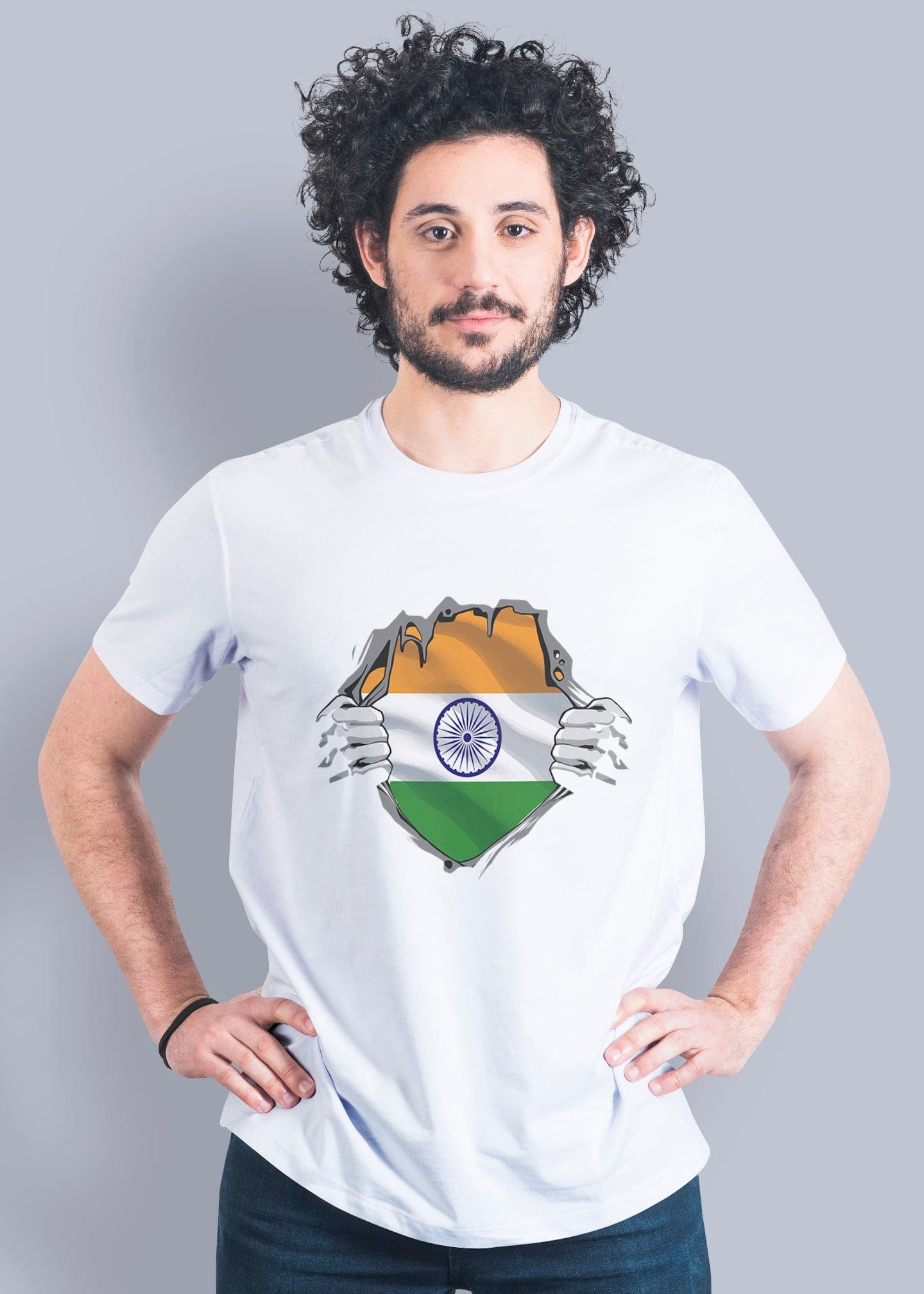 India Chest Burst Printed Half Sleeve Premium Cotton T-shirt For Men