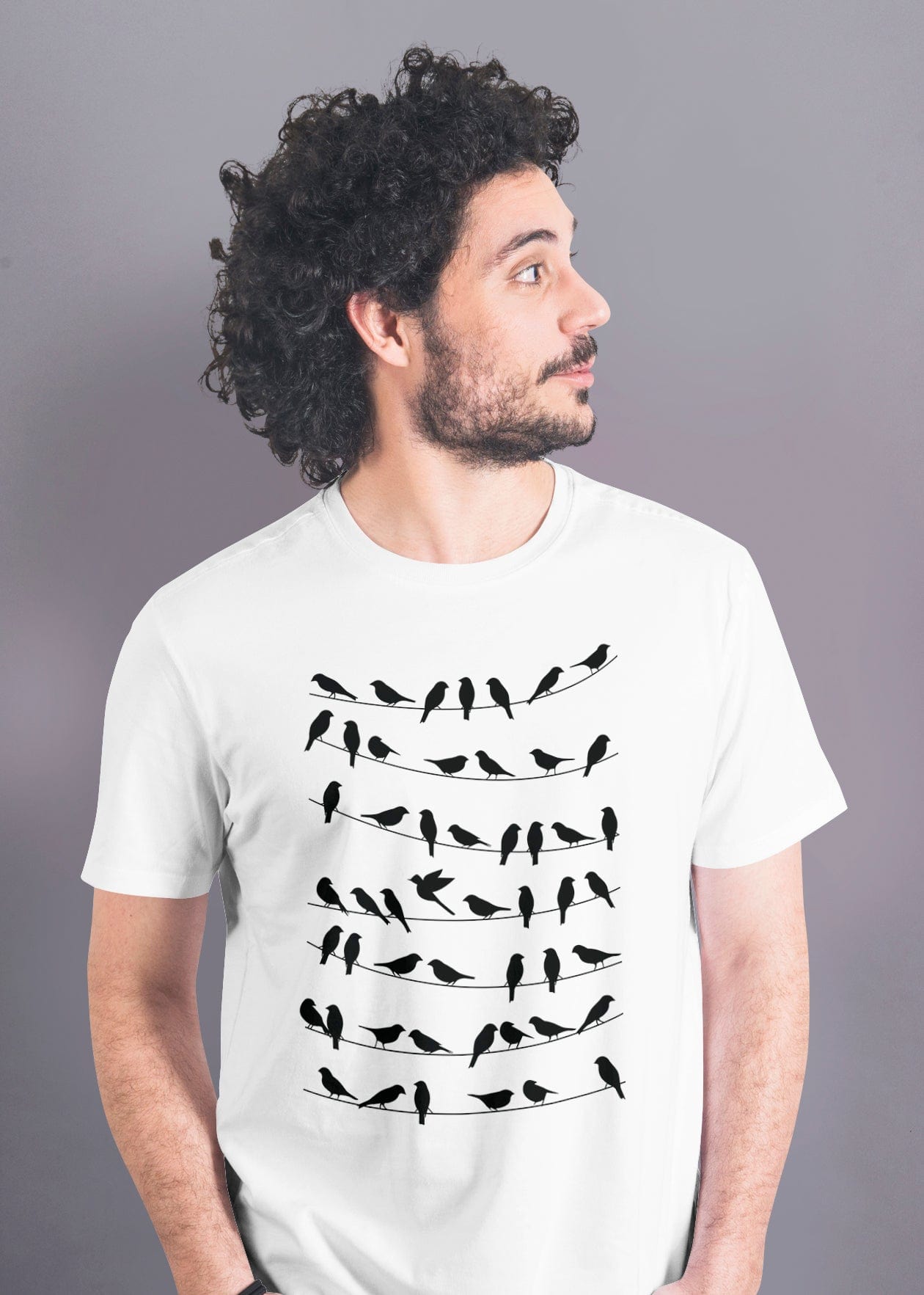 Birds on Curve Line Printed Half Sleeve Premium Cotton T-shirt For Men
