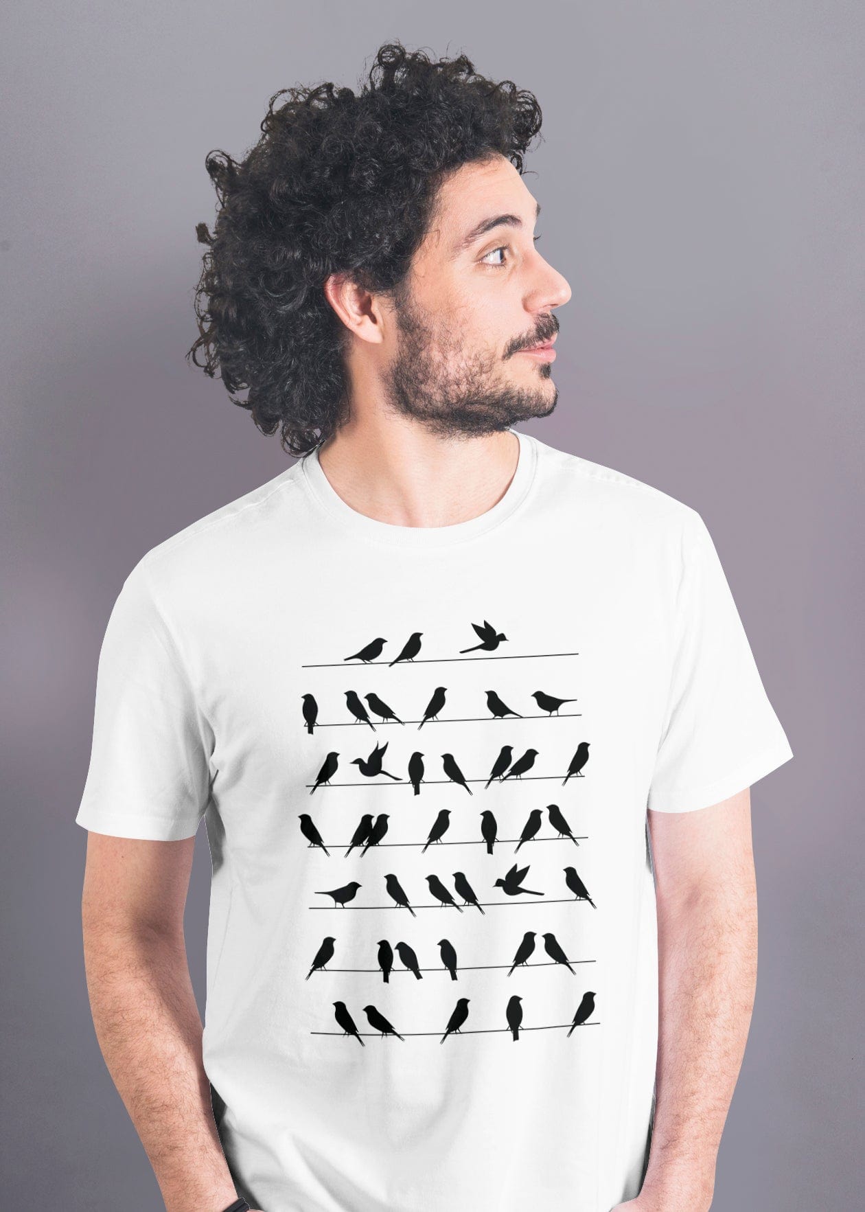 Birds on Straight Line Printed Half Sleeve Premium Cotton T-shirt For Men